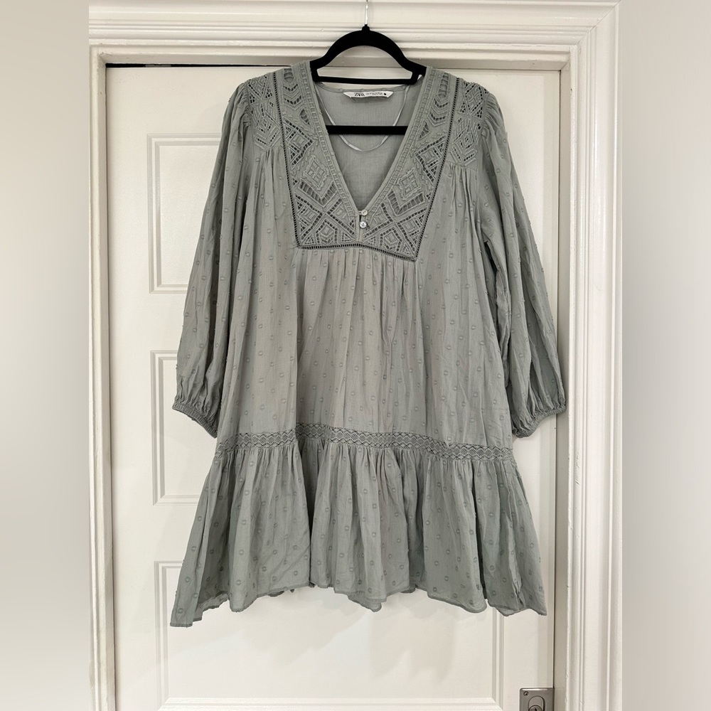 Zara cotton tunic dress green